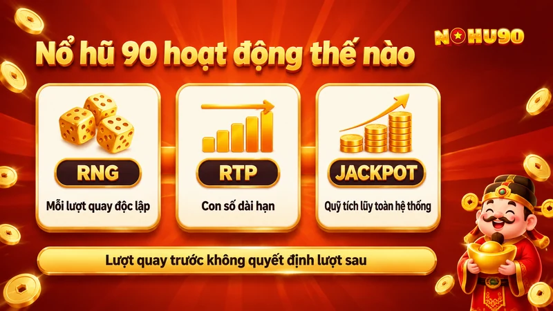 Nổ hũ 90 hoạt động thế nào: RNG cho mỗi lượt quay độc lập, RTP là con số dài hạn, jackpot là quỹ tích lũy toàn hệ thống