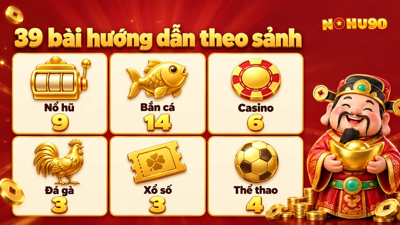 39 bài hướng dẫn theo sảnh: nổ hũ 9, bắn cá 14, casino 6, đá gà 3, xổ số 3, thể thao 4