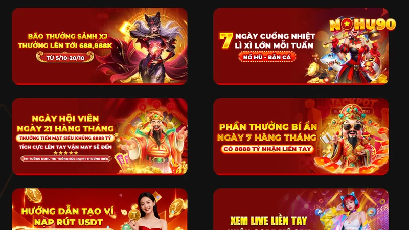 Mục Ưu Đãi Nohu90 với các thẻ khuyến mãi lì xì, ngày hội viên và phần thưởng bí ẩn
